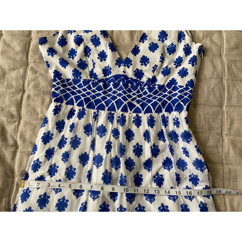 J.Crew Womens 4 V-Neck Maxi Dress Santorini Blue Block Print Cotton Tiered India - Picture 8 of 13